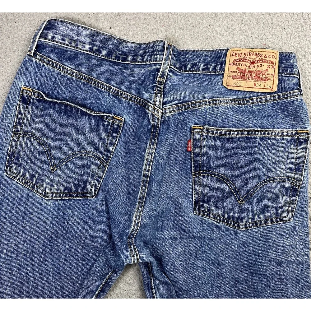 Levi's 501XX Blue Denim Straight Jeans Button Fly Regular Fit 5-Pocket Men 34x34
